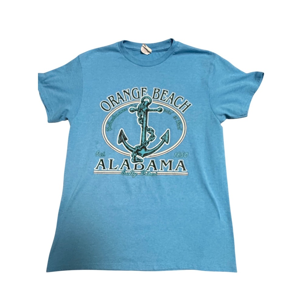 Orange Beach Alabama Anchor T Shirt Blue Cotton Blend Adult Size M‎